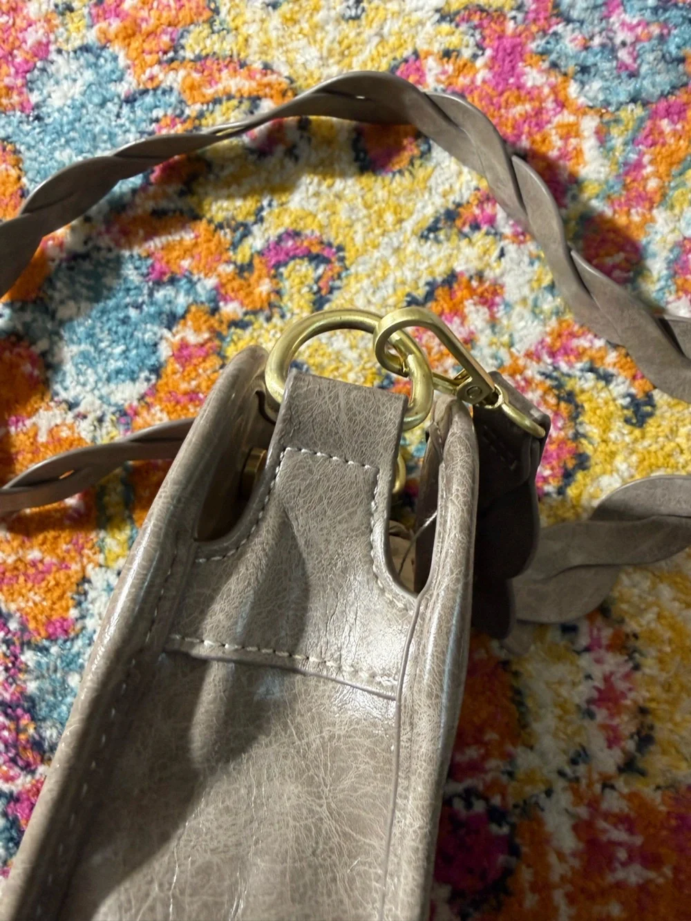 Anthropologie Metallic Taupe Faux-Leather Crossbody with Gold Snap